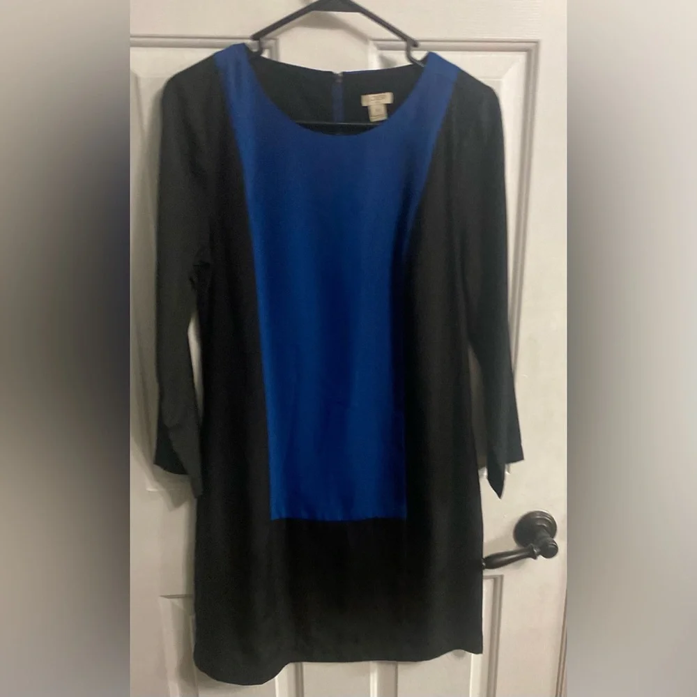 J. Crew Elegant Black and Blue Long Sleeve Dress
